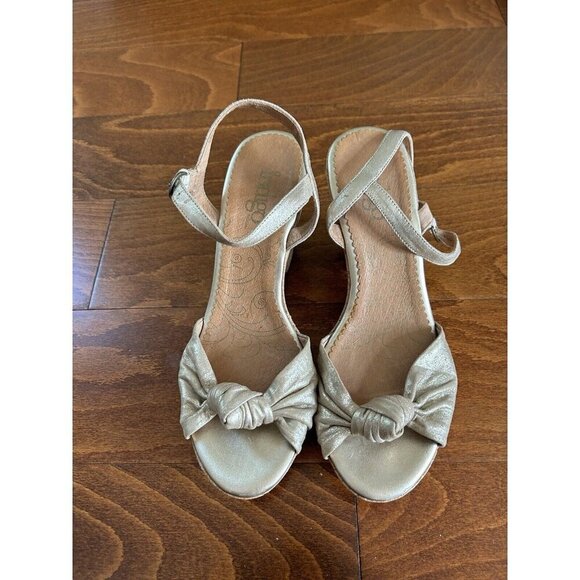 Clarks Indigo Womens Gold Metallic Knot Cork Open Toe Wedge Sandals Sz10 M - Picture 2 of 7